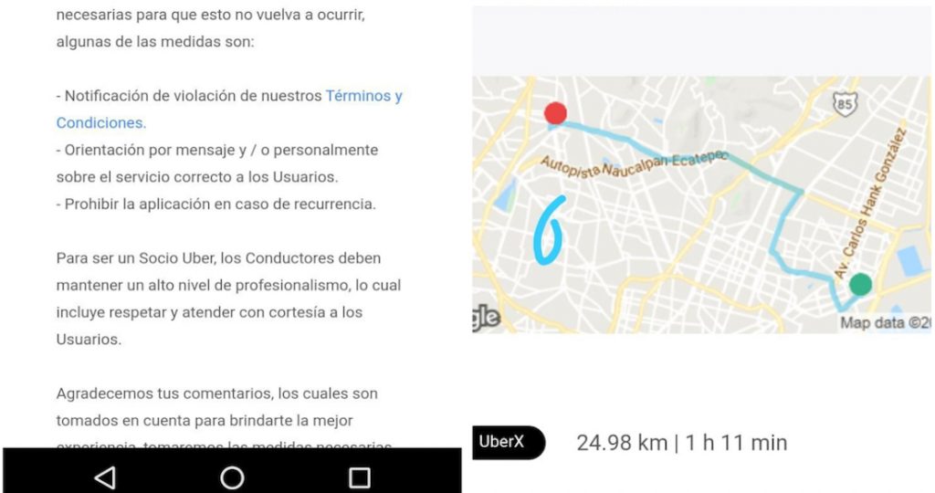 “El Uber trató de intimidarme; desvió la ruta, me llevó hasta Tlalnepantla”, denuncia usuaria